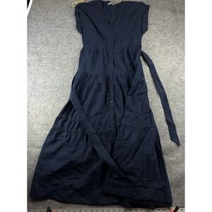 Abercrombie & Fitch Women's M Navy Button Front Belted Tiered Maxi Dress Boho